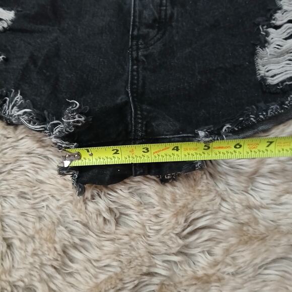 The Frayed Mid Rise Black Distressed Denim Shorts Women’s Size 10 Raw Hem Button - Picture 5 of 8